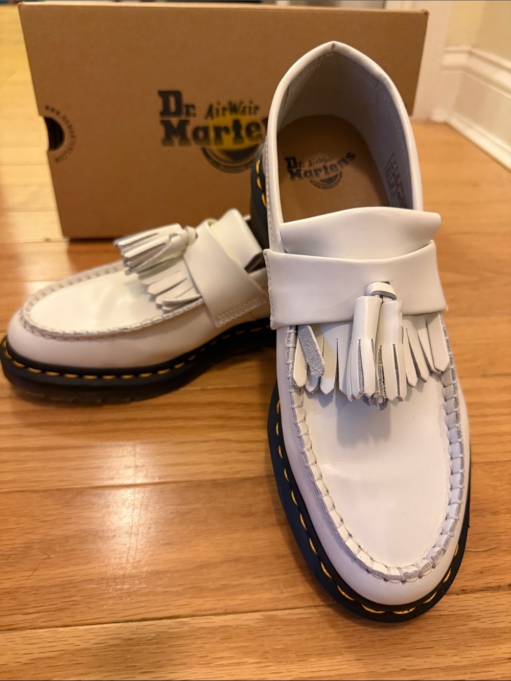 Dr. Martens White Leather Tassel Kiltie Loafers